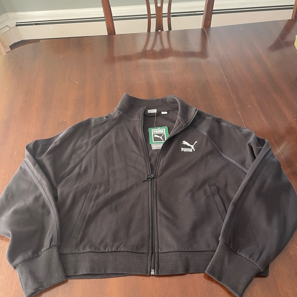 Puma cropped lightweight athletic zip javket w satin piping